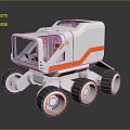 White and Orange Futuristic Exploration Vehicle With Large Wheels And Transparent Cockpit