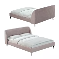 Modern Double Bed With Curved Headboard Light Gray Frame And Black Slim Legs 3d model