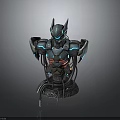 Futuristic Mechanical Character Bust Featuring Metallic Armor Blue Glowing Elements And Detailed Base