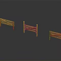 Three Wooden Fences With Cross Structure On Dark Background And Floor Reflections