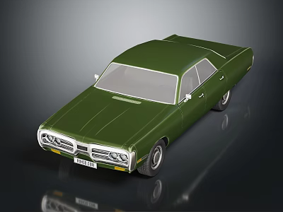Green Vintage Sedan Car With Classic Front Grille And Headlights Design 3d model