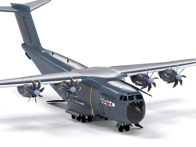 Gray Airbus Airplane Model With Four Propellers And Colorful Emblems 3d model
