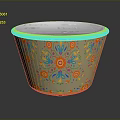 Decorative Bowl With Colorful Floral Patterns And Shiny Silver Rim