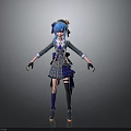 Anime Style 3D Character Model With Blue Pigtails Plaid Skirt And Knee High Socks