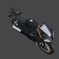 Modern Black Sports Motorcycle with Gold Wheels Streamlined Design and Windshield