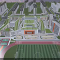 Modern School Building Campus Design With Green Roof Football Field And Running Track