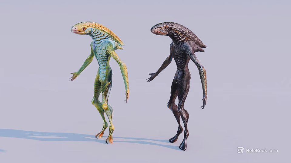 Two Alien Creature Characters Standing In Dynamic Pose With Simple Background 3d model 