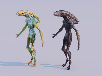 Two Alien Creature Characters Standing In Dynamic Pose With Simple Background 3d model