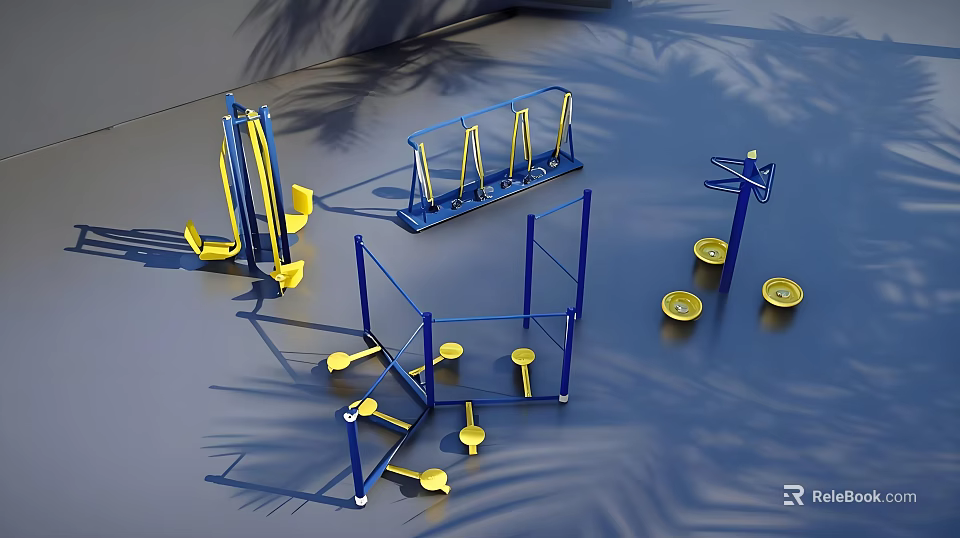 Outdoor Sports Fitness Equipment Blue Yellow Multiple Exercise Gear For Outdoor Workout Area 3d model 