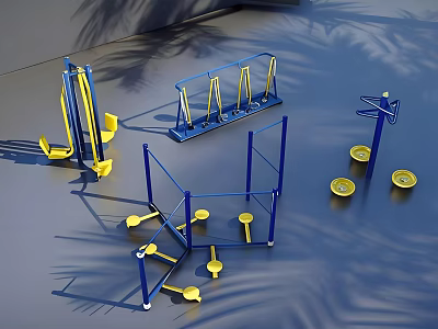 Outdoor Sports Fitness Equipment Blue Yellow Multiple Exercise Gear For Outdoor Workout Area 3d model