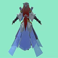 Fantasy 3D Character With Gray Hair Red Highlights White Blue Outfit And Golden Cloak Decorations