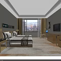 Hotel Guest Room Modern Interior Design With Comfortable Bed Desk Chair And TV