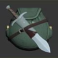3D Model Dagger with Brown Handle Silver Blade on Green Spherical Object Leather Straps 3d model