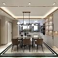 Elegant Light Luxury Open Dining And Living Space With Marble Dining Table And Integrated Kitchen