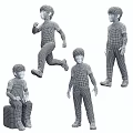 Different Poses of Young Boy Wearing Orange T-Shirt and Blue Jeans