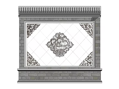 Decorative Feature Wall With Intricate Tile Patterns And Ornate Corner Borders 3d model