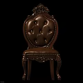 Classic Carved Wood Dining Chair With Brown Tufted Leather Seat And Ornate Back