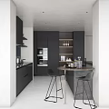 Modern Open Concept Kitchen Interior With Island Counter Cabinets And Bar Stools