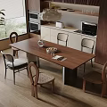 Modern Dining Living Room Interior With Wooden Table Chairs Kitchen Cabinets And Pendant Light