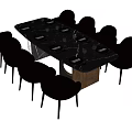 Modern Dining Table Set With Marble Tabletop And Black Chairs Plates Glasses 3d model