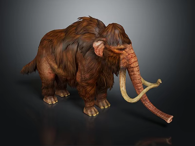 Woolly Mammoth 3D Rendering With Brown Fur And Long Curved Tusks 3d model