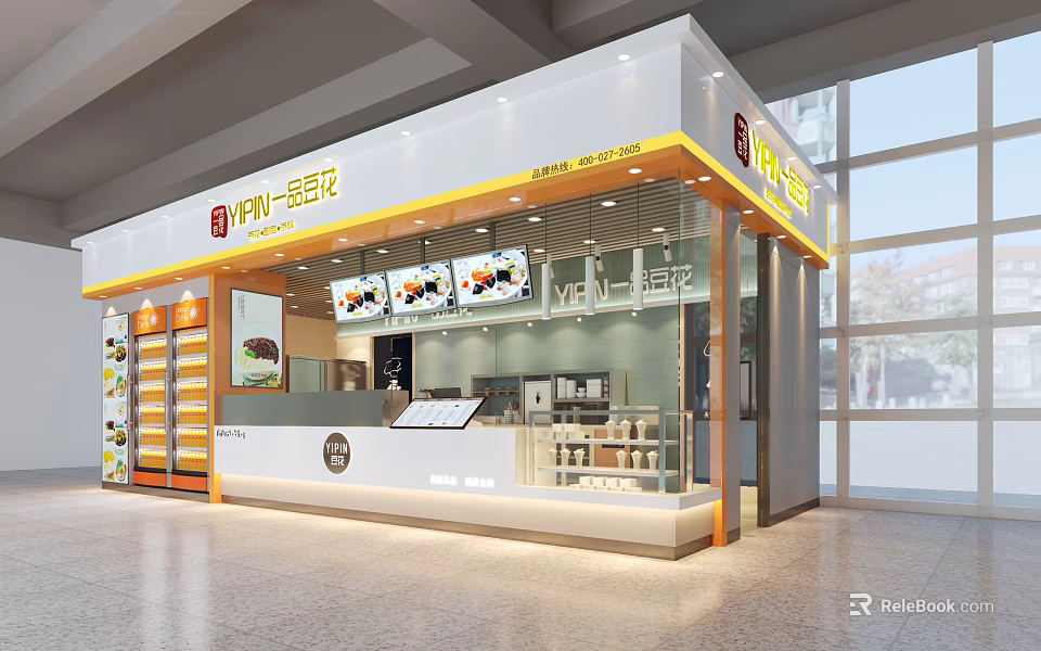 Modern Dessert Shop Interior With Glass Display Cases Counter And Bright Lighting 3d model 