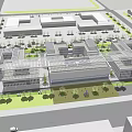 Modern Office Building With Glass Facade Landscaping And Parking Area In Business Complex