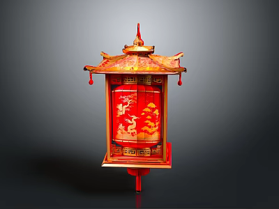 Traditional Chinese Red Lantern With Golden Decorations And Hanging Tassels 3d model