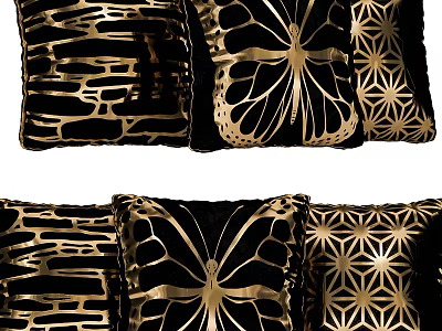 Black Gold Decorative Pillows With Various Patterns 3d model