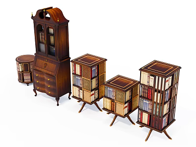 Traditional Wooden Bookcase Collection With Drawers Multiple Shelves And Various Sizes 3d model