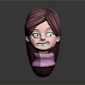 3D Cartoon Character Head Model With Purple Hair Big Eyes And Pink Turtleneck