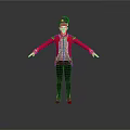 Mannequin Wearing Red Coat White Shirt Black Striped Pants And Hat