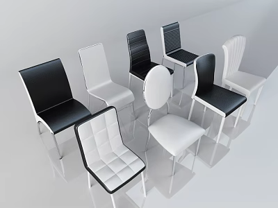 Modern Black and White Dining Chairs with Leather Upholstery and Metal Legs 3d model