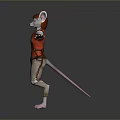 3D Mouse Like Character Model In Red Vest Brown Pants Standing With Arms Outstretched