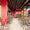 Xita Xidao Restaurant Interior With Open Layout Red Blue Decor Counter And Seats