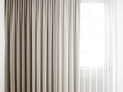 Beige Thick Curtains With White Sheer Panels For Elegant Window Light Control 3d model
