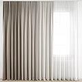 Beige Thick Curtains With White Sheer Panels For Elegant Window Light Control 3d model