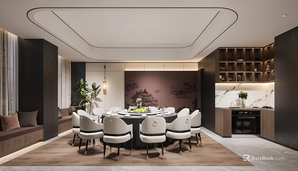 Private Dining Room With Round Table Elegant Chairs And Modern Decor 3d model