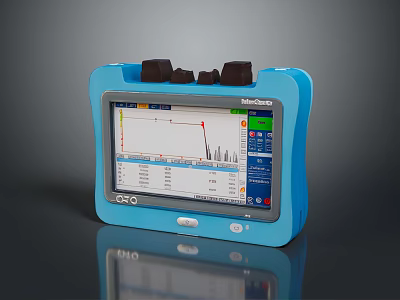 EXO Blue Analytical Device With Screen Showing Charts Data And Black Top Components 3d model