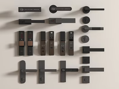Modern Sleek Door Handles With Smart Locks Traditional Designs In Black Dark Brown 3d model