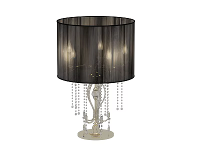 Elegant Table Lamp with Black Lampshade and Hanging Crystal Beads on Silver Base 3d model