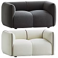 Modern Upholstered Double Sofas In Dark Gray And Cream White With Rounded Arms And Stitched Details