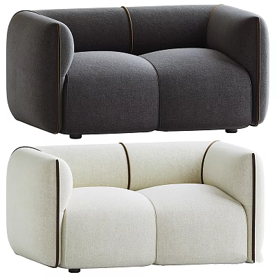 Modern Upholstered Double Sofas In Dark Gray And Cream White With Rounded Arms And Stitched Details 3d model