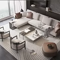 Modern Living Room Sofa Coffee Table Set With Pillows Chairs Side Tables And Area Rug