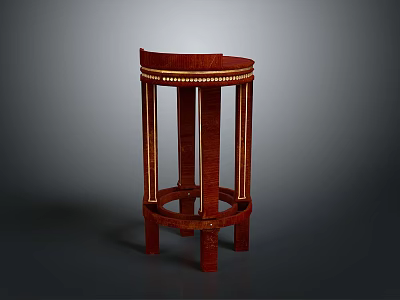 Wooden Bar Stool with Vintage Design Round Top and Decorative Leg Structure 3d model