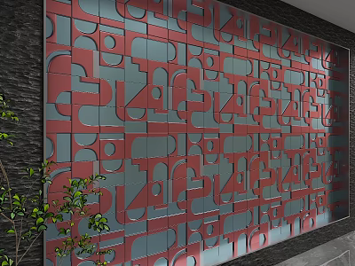 Modern Interior Wall Design With Red And Blue Geometric Patterns Decor 3d model