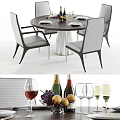 Modern Dining Table Set With Chairs Fruits Wine Glasses And Tableware 3d model