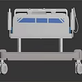 Medical Hospital Bed With Blue Mattress White Frame Side Rails And Wheels