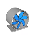 Air Cooler Fan With Blue Blades And Metal Housing Square Base Design