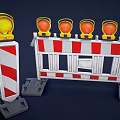 Road Construction Safety Barriers With Red White Stripes And Yellow Warning Lights
